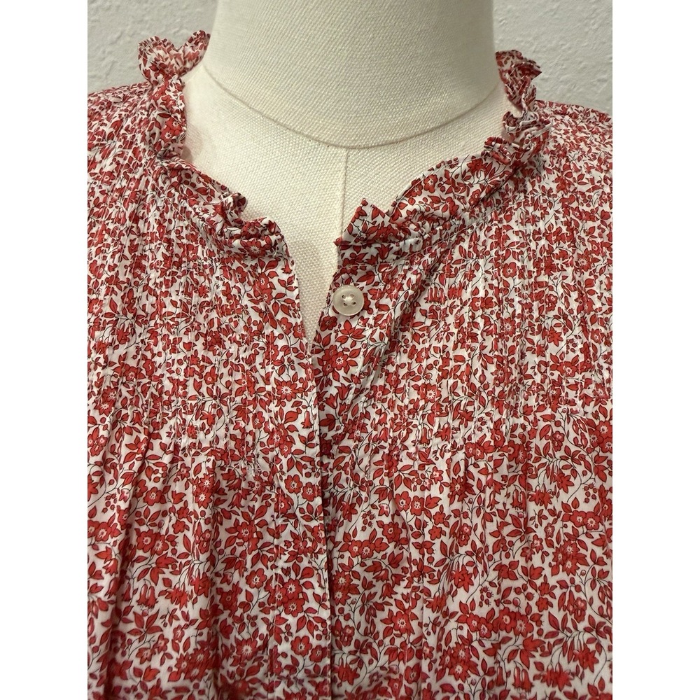 J.Crew Liberty Fabric Red Floral Cotton Blouse Ruffle Neck 10 Cottagecore - Picture 2 of 9
